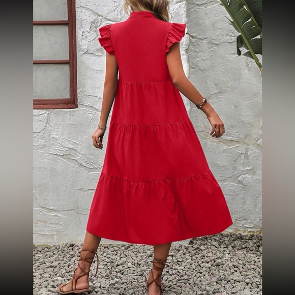 Boho notched neck ruffle trim smock dress - Picture 2 of 5